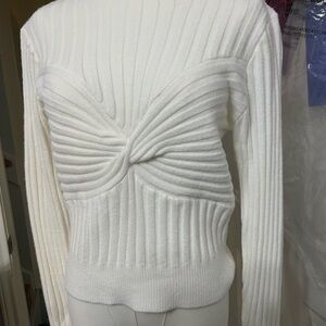 GB White Ribbed Crew Neck Sweater